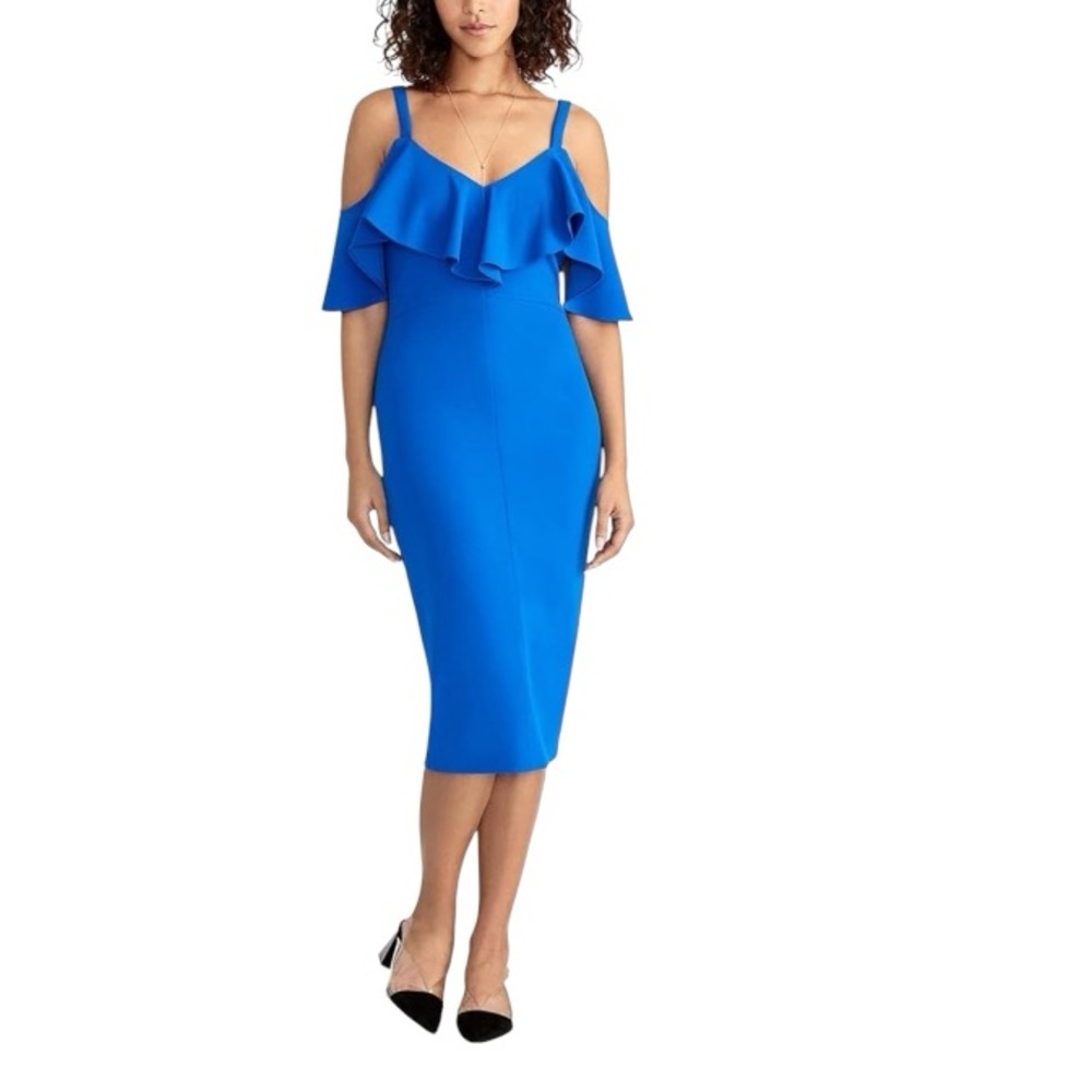 NWT RACHEL Rachel Roy Blue Ruffle Neck Marcella Dress Size XS Reg. $109